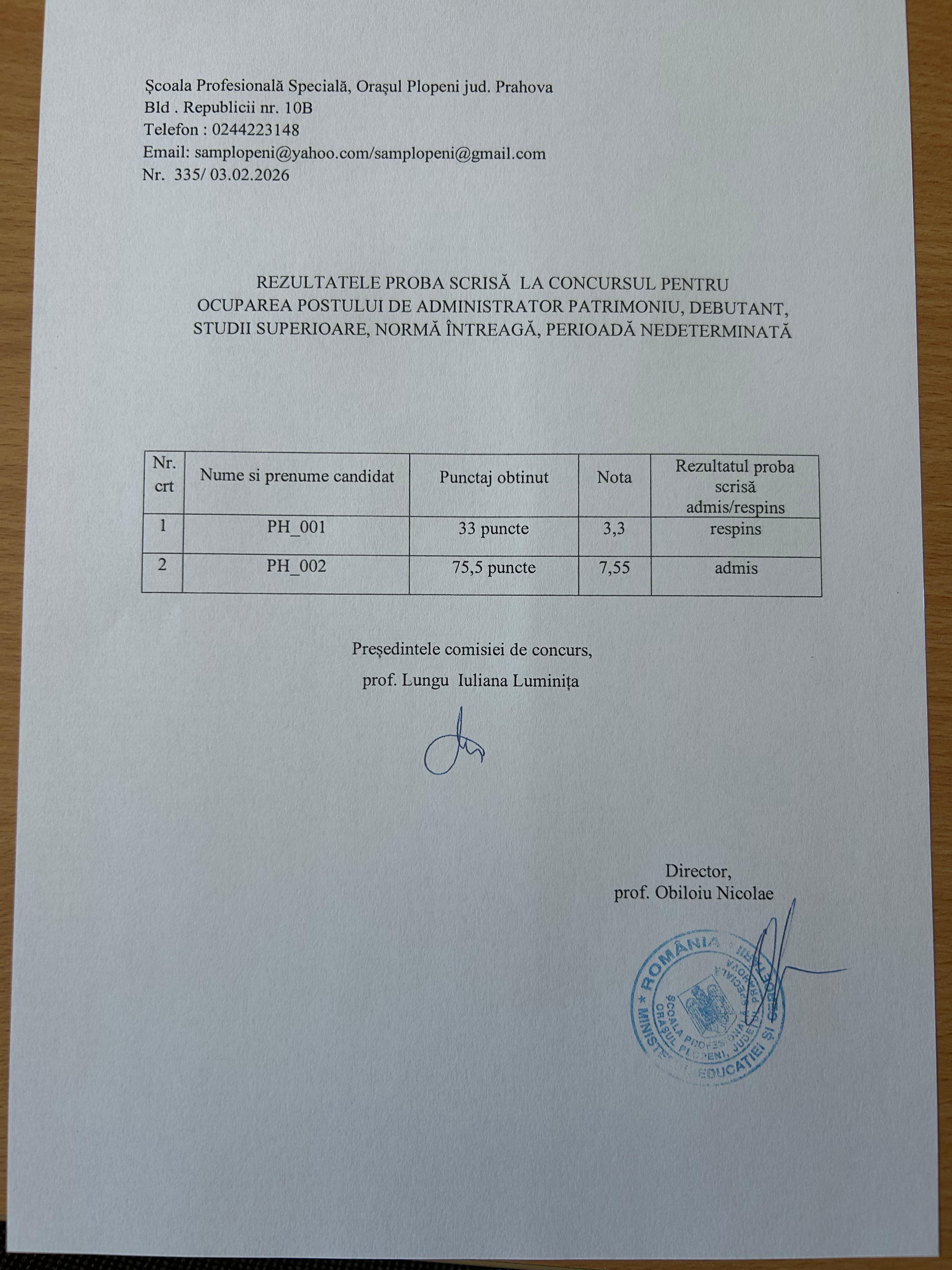 Rezultat proba scrisă